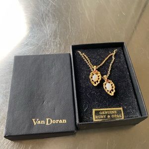 Van Doran Gold Plated Opal & Ruby Necklace Set